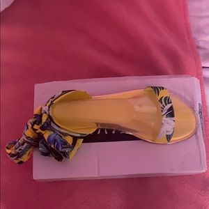 Tropical Leaf Print Ankle Wrap Flat Sandals